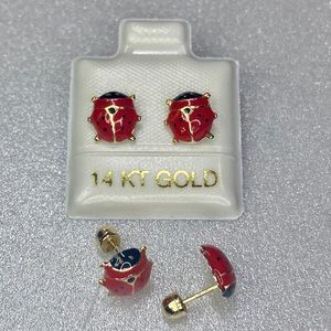 Solid 14K Gold Baby Lady Bug Earrings